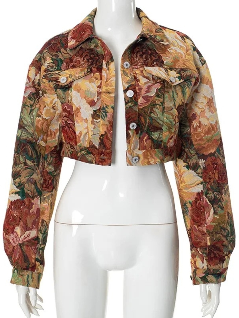 Fashion Nova Floral Woven Tapestry Cropped Jacket NWT XL - Picture 6 of 7